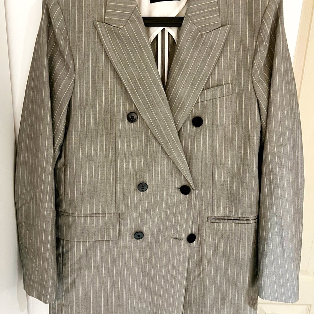 Gray Pinstripe Double-Breasted Blazer